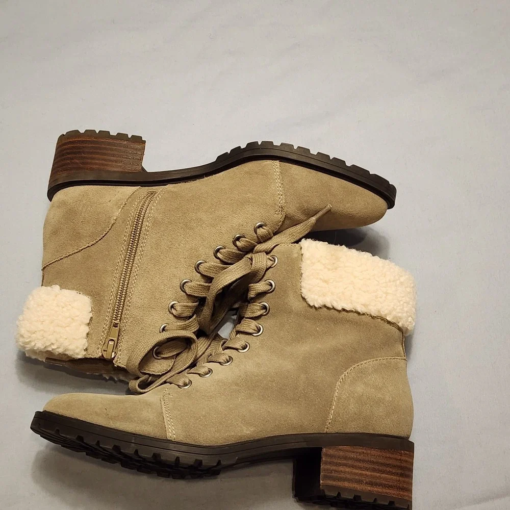 Lucky Brand Jacenia Womens Suede Boots Side Zip Shearling (greenish)  Size 6.5 M